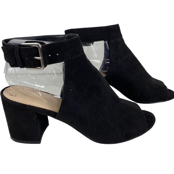 Nine West Jomei Sandals Open Toe High Heel Black Faux Suede Womens 9M - Picture 2 of 11